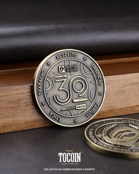 Moeda corporativa personalizada (challenge coin) – presente para funcionários e empresas – 325-20754-PALOMBO30ANOS-CG0899C