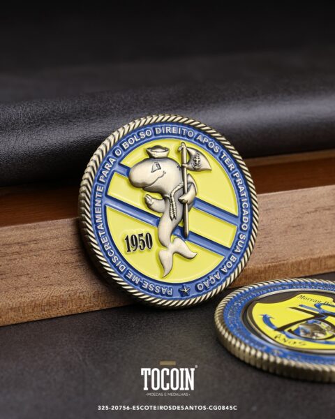 Moeda corporativa personalizada (challenge coin) – presente para funcionários e empresas – 325-20756-ESCOTEIROSDESANTOS-CG0845C