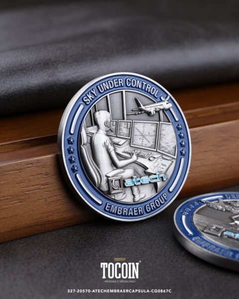 Moeda corporativa personalizada (challenge coin) – presente para funcionários e empresas – 327-20570-ATECHEMBRAERCAPSULA-CG0867C