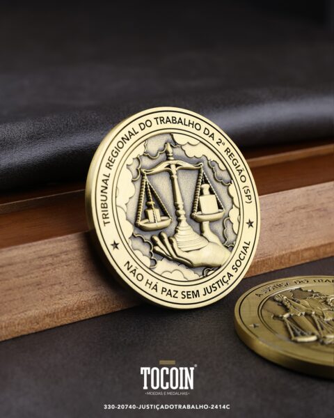 Moeda corporativa personalizada (challenge coin) – presente para funcionários e empresas – 330-20740-JUSTIÇADOTRABALHO-2414C