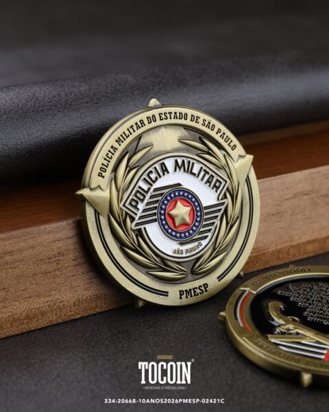 Moeda militar personalizada – challenge coin – 334-20668-10ANOS2026PMESP-02421C