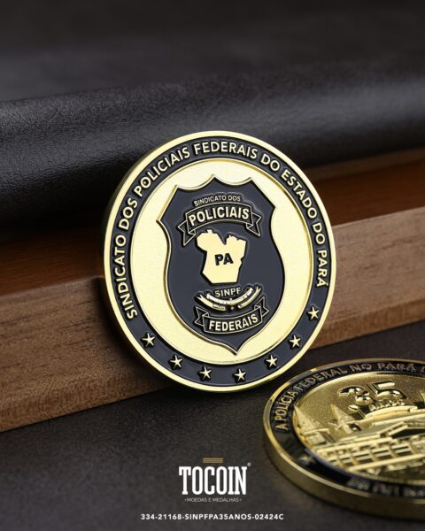 Moeda corporativa personalizada (challenge coin) – presente para funcionários e empresas – 334-21168-SINPFPA35ANOS-02424C