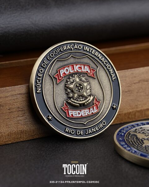Moeda militar personalizada – challenge coin – 335-21134-PFRJINTERPOL-CG0935C
