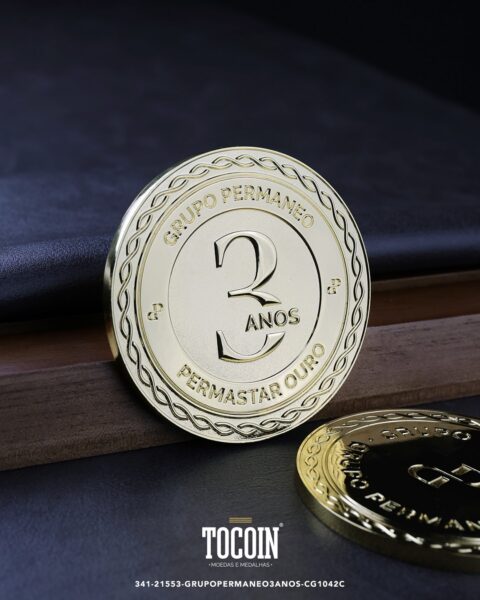 Moeda corporativa personalizada (challenge coin) – presente para funcionários e empresas – 341-21553-GRUPOPERMANEO3ANOS-CG1042C