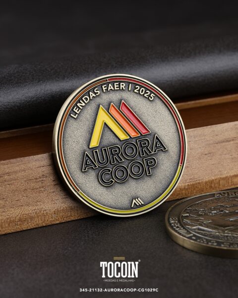 Moeda corporativa personalizada (challenge coin) – presente para funcionários e empresas – 345-21132-AURORACOOP-CG1029C