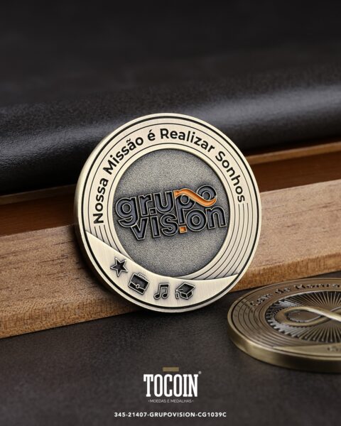Moeda corporativa personalizada (challenge coin) – presente para funcionários e empresas – 345-21407-GRUPOVISION-CG1039C
