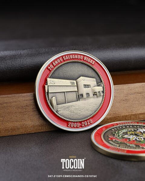 Moeda militar personalizada – challenge coin – 347-21329-CBMSC20ANOS-CG1076C