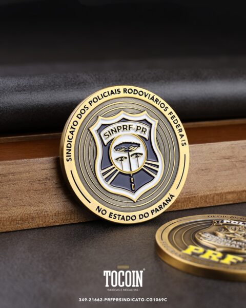 Moeda corporativa personalizada (challenge coin) – presente para funcionários e empresas – 349-21662-PRFPRSINDICATO-CG1069C
