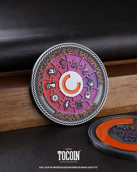 Moeda corporativa personalizada (challenge coin) – presente para funcionários e empresas – 356-22470-MOEDA2026KONECRANES-02477C