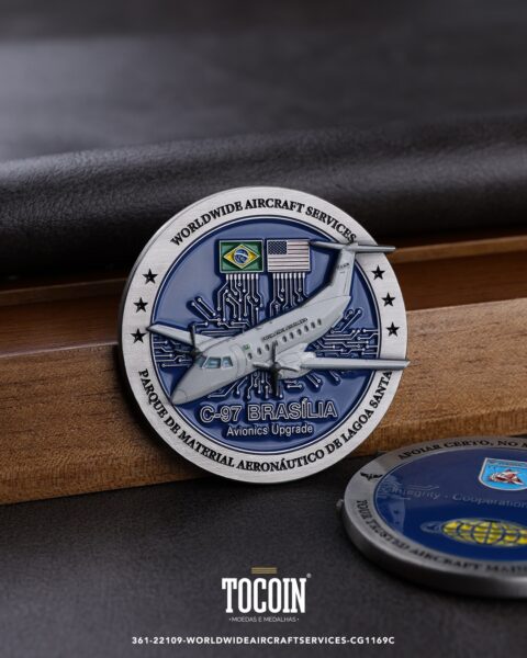 Moeda corporativa personalizada (challenge coin) – presente para funcionários e empresas – 361-22109-WORLDWIDEAIRCRAFTSERVICES-CG1169C
