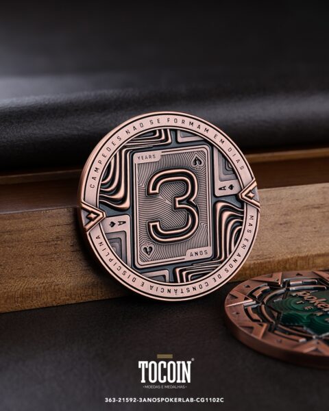 Moeda corporativa personalizada (challenge coin) – presente para funcionários e empresas – 363-21592-3ANOSPOKERLAB-CG1102C