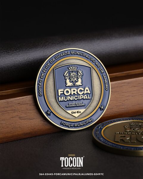 Moeda militar personalizada – challenge coin – 364-22445-FORCAMUNICIPALRJALUNOS-02497C