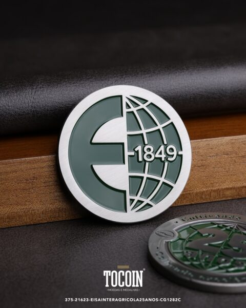 Moeda corporativa personalizada (challenge coin) – presente para funcionários e empresas – 375-21623-EISAINTERAGRICOLA25ANOS-CG1282C