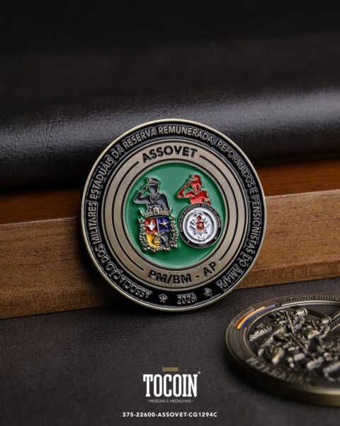Moeda corporativa personalizada (challenge coin) – presente para funcionários e empresas – 375-22600-ASSOVET-CG1294C