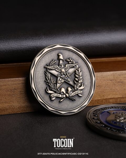 Moeda militar personalizada – challenge coin – 377-22675-POLICIACIENTIFICASC-CG1311C