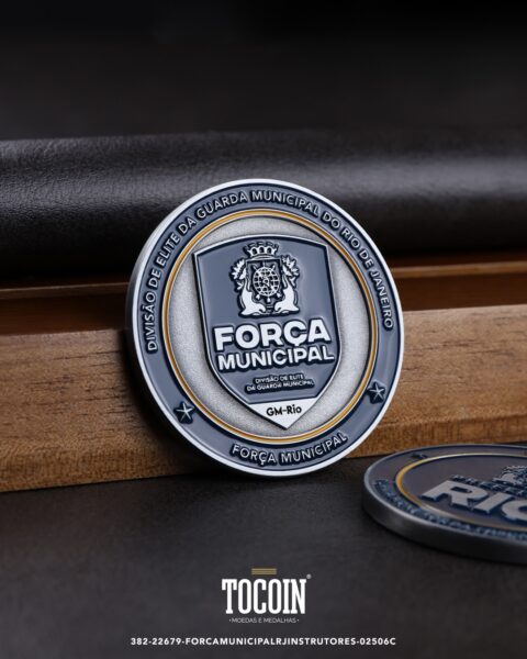 Moeda militar personalizada – challenge coin – 382-22679-FORCAMUNICIPALRJINSTRUTORES-02506C