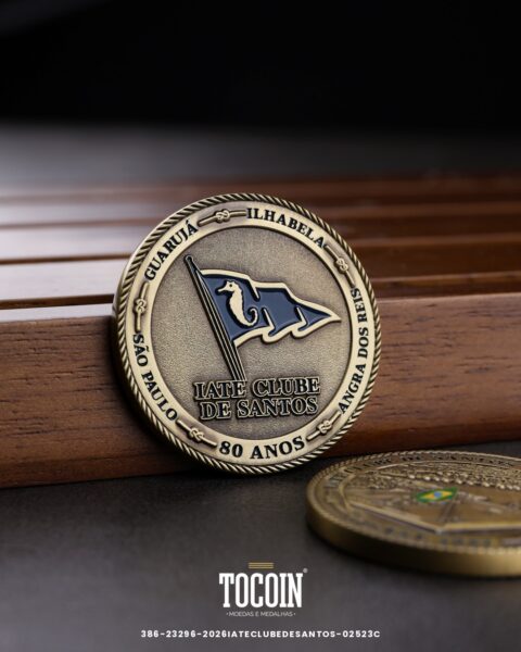 Moeda corporativa personalizada (challenge coin) – presente para funcionários e empresas – 386-23296-2026IATECLUBEDESANTOS-02523C