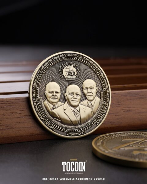 Moeda corporativa personalizada (challenge coin) – presente para funcionários e empresas – 386-23454-ASSEMBLEIADEDEUSPE-02524C