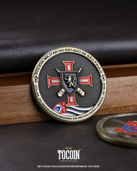Moeda militar personalizada – challenge coin – 387-22525-POLICIADOINTERIORPMESP-CG1390C