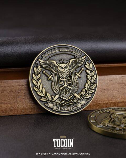 Moeda militar personalizada – challenge coin – 387-23081-ATUACAOPOLICIALSSPAL-CG1398C