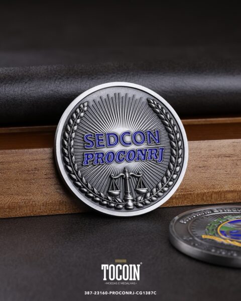 Moeda corporativa personalizada (challenge coin) – presente para funcionários e empresas – 387-23160-PROCONRJ-CG1387C
