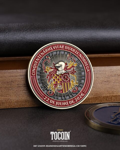 Moeda corporativa personalizada (challenge coin) – presente para funcionários e empresas – 387-23259-50ANOSDUARTENOBREGA-CG1389C