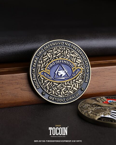 Moeda militar personalizada – challenge coin – 389-22152-TIRODEFENSIVOPMESP-CG1397C