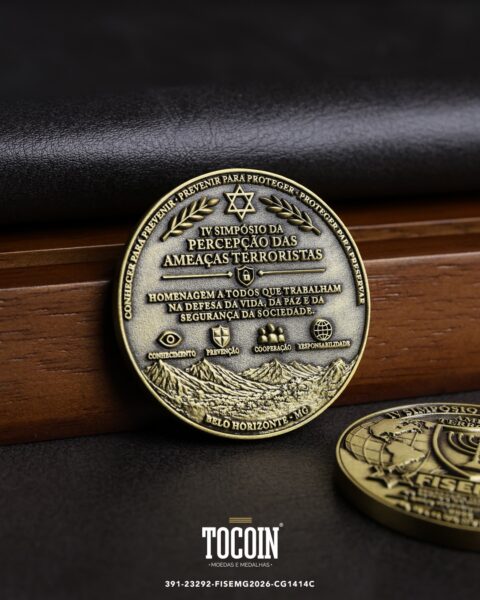 Moeda corporativa personalizada (challenge coin) – presente para funcionários e empresas – 391-23292-FISEMG2026-CG1414C