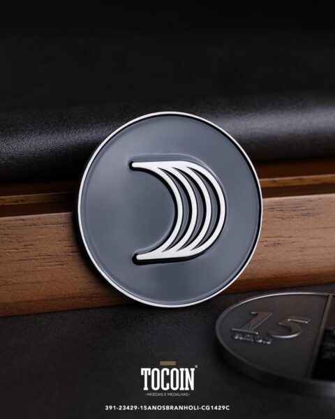 Moeda corporativa personalizada (challenge coin) – presente para funcionários e empresas – 391-23429-15ANOSBRANHOLI-CG1429C