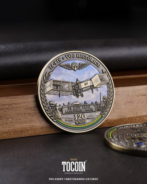 Moeda corporativa personalizada (challenge coin) – presente para funcionários e empresas – 393-23029-14BIS120ANOS-CG1383C
