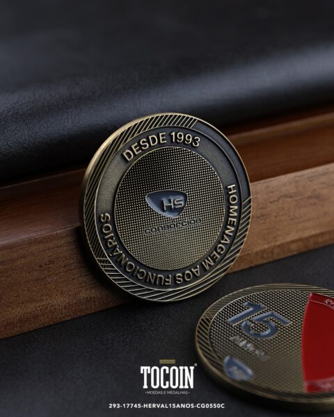 Moeda corporativa personalizada (challenge coin) – presente para funcionários e empresas – 293-17745-HERVAL15ANOS-CG0550C