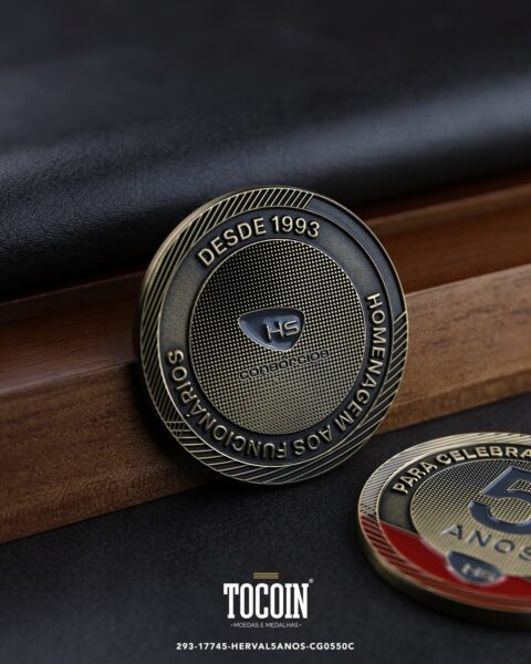 Moeda corporativa personalizada (challenge coin) – presente para funcionários e empresas – 293-17745-HERVAL5ANOS-CG0550C