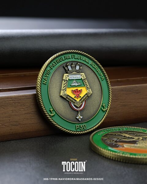 Moeda militar personalizada – challenge coin – 300-19988-NAVIORORAIMA50ANOS-02322C