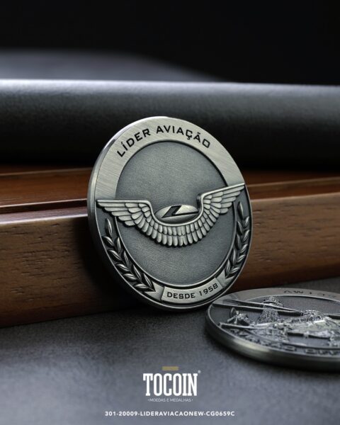 Moeda corporativa personalizada (challenge coin) – presente para funcionários e empresas – 301-20009-LIDERAVIACAONEW-CG0659C