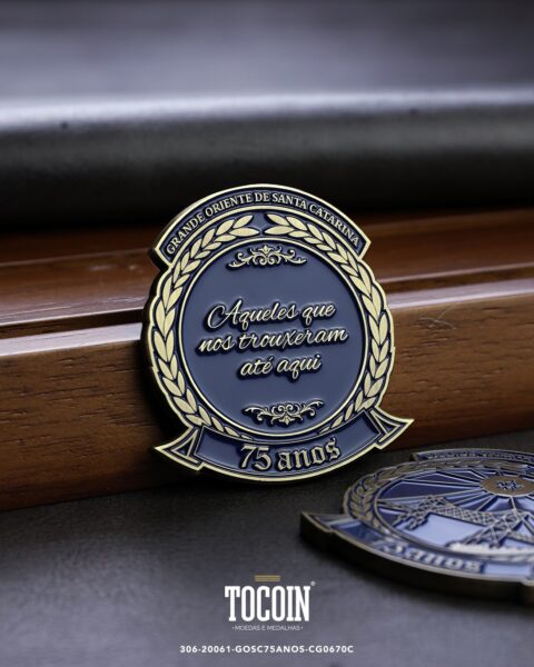 Moeda corporativa personalizada (challenge coin) – presente para funcionários e empresas – 306-20061-GOSC75ANOS-CG0670C