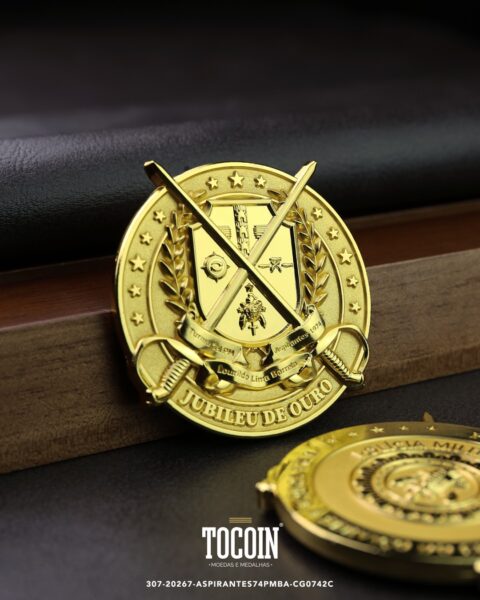 Moeda militar personalizada – challenge coin – 307-20267-ASPIRANTES74PMBA-CG0742C