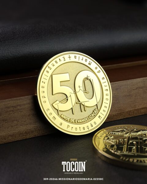 Moeda corporativa personalizada (challenge coin) – presente para funcionários e empresas – 309-20266-MISSIONARIOSDEMARIA-02358C