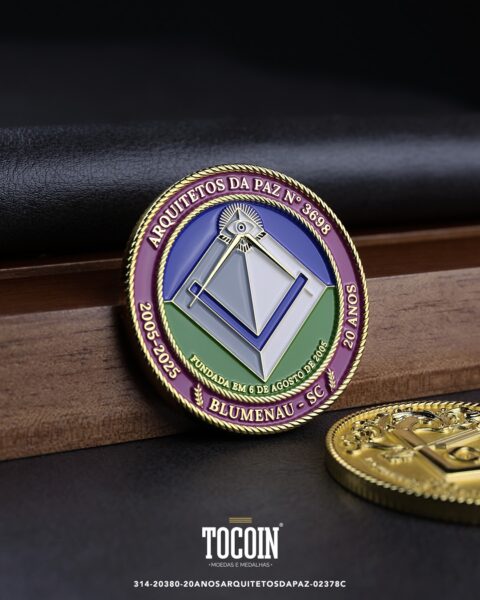 Moeda corporativa personalizada (challenge coin) – presente para funcionários e empresas – 314-20380-20ANOSARQUITETOSDAPAZ-02378C